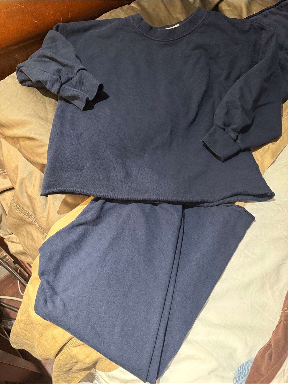 perfectwhitetee SET Navy Cozy Crop Pants & 3/4 sleeve Sweatshirt